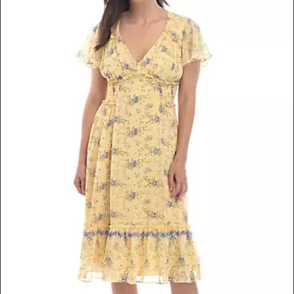 Sophie Max Floral Print Ruffle Sleeve Dress